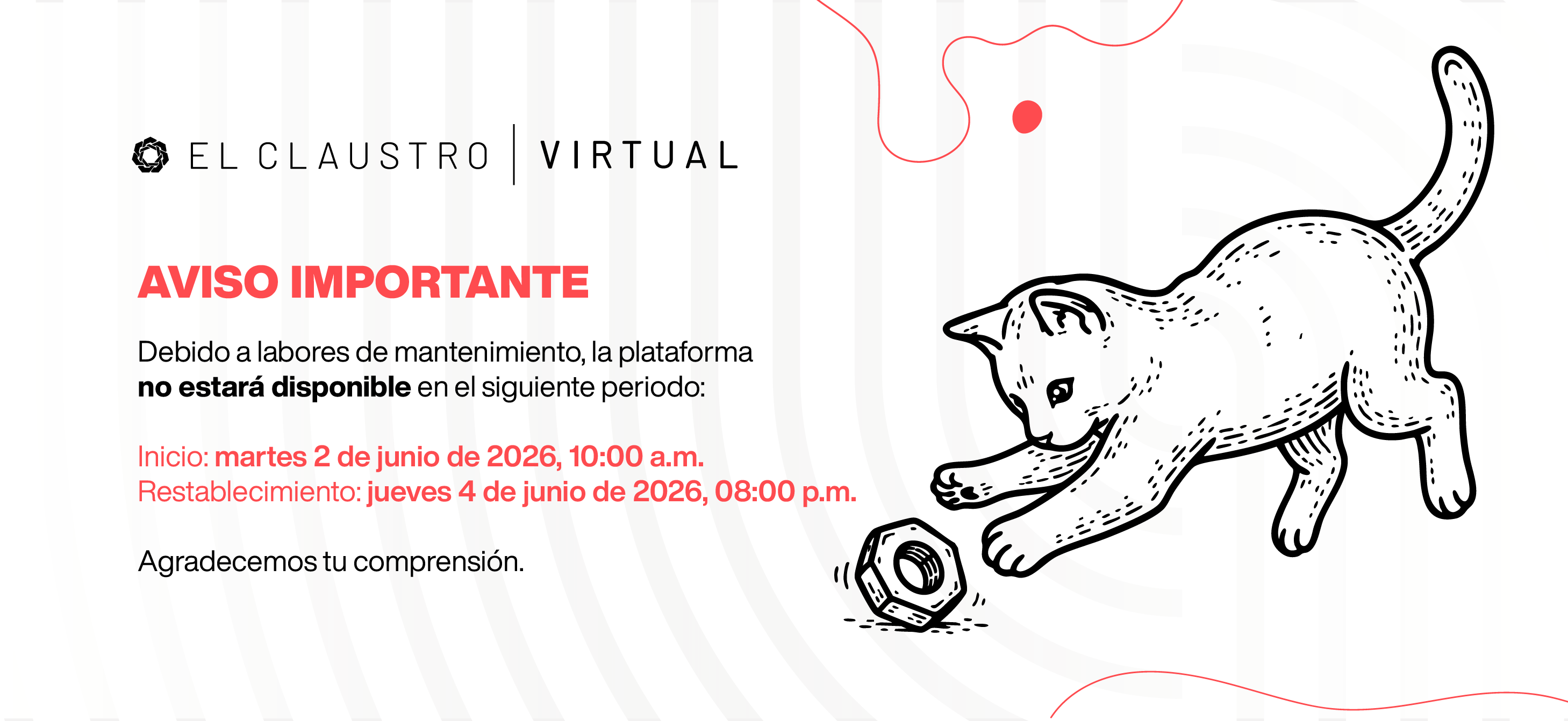 Plataforma del Claustro Virtual en mantenimiento.